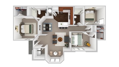 Floor plan for 3 beds, 2 baths, 1135 sqft